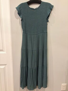 Women's Teal Tiered Midi Dress